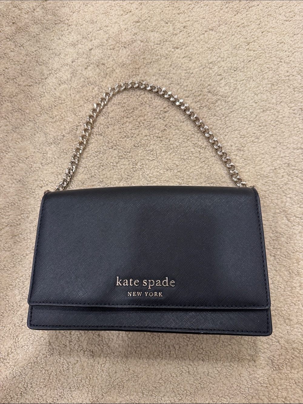 kate spade Black Leather Shoulder Bag with Silver Chain
